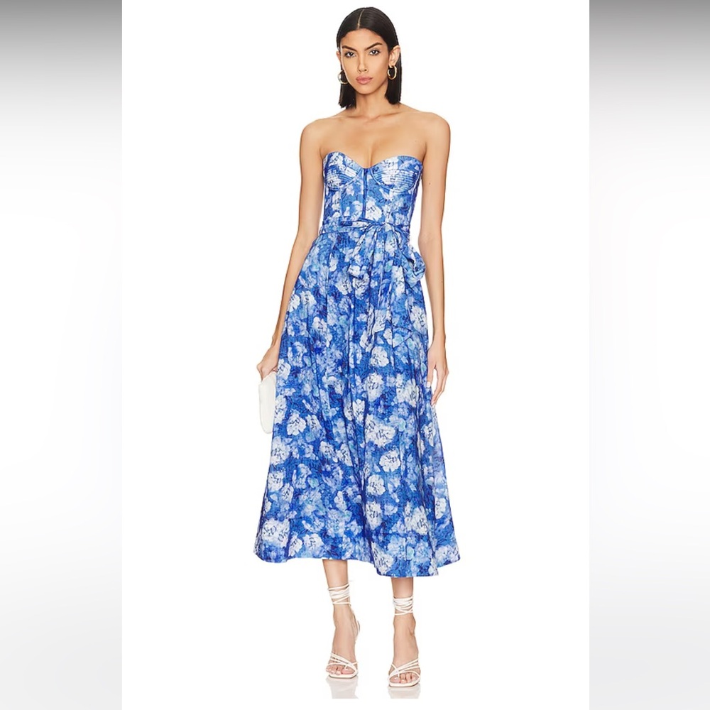 Bardot Vibrant Floral Midi Dress in Blue Floral